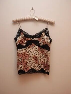 Silk Spenser Jeremy Leopard-Print Camisole with Black Lace Trim